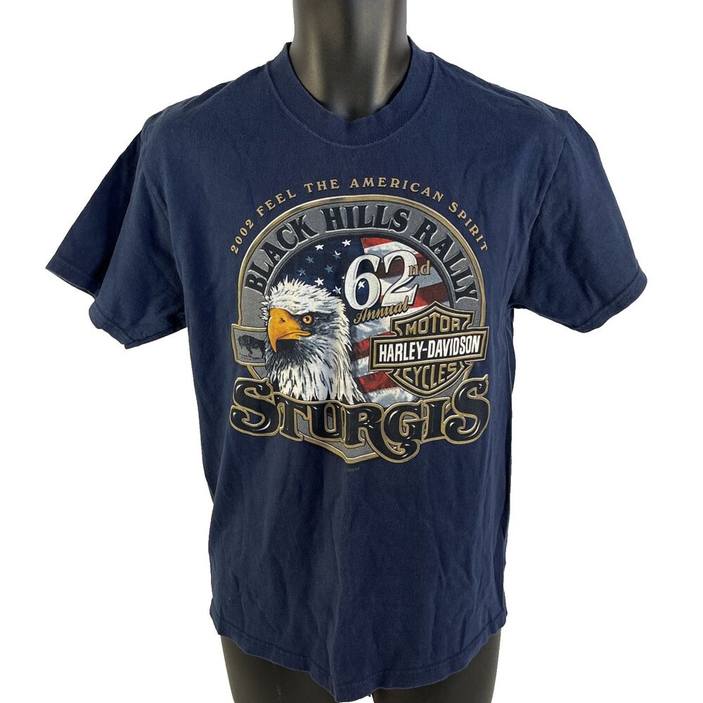 Vintage Y2K 2002 Sturgis Harley-Davidson Eagle T-Shirt Size Medium Blue
